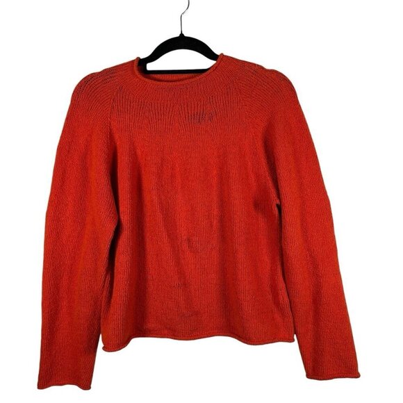 EILEEN FISHER Cotton Roll Neck Knit Sweater Large Orange Cottagecore‎ Fisherman - Picture 1 of 8